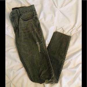 Express Distressed Cropped Jeans - Army Green